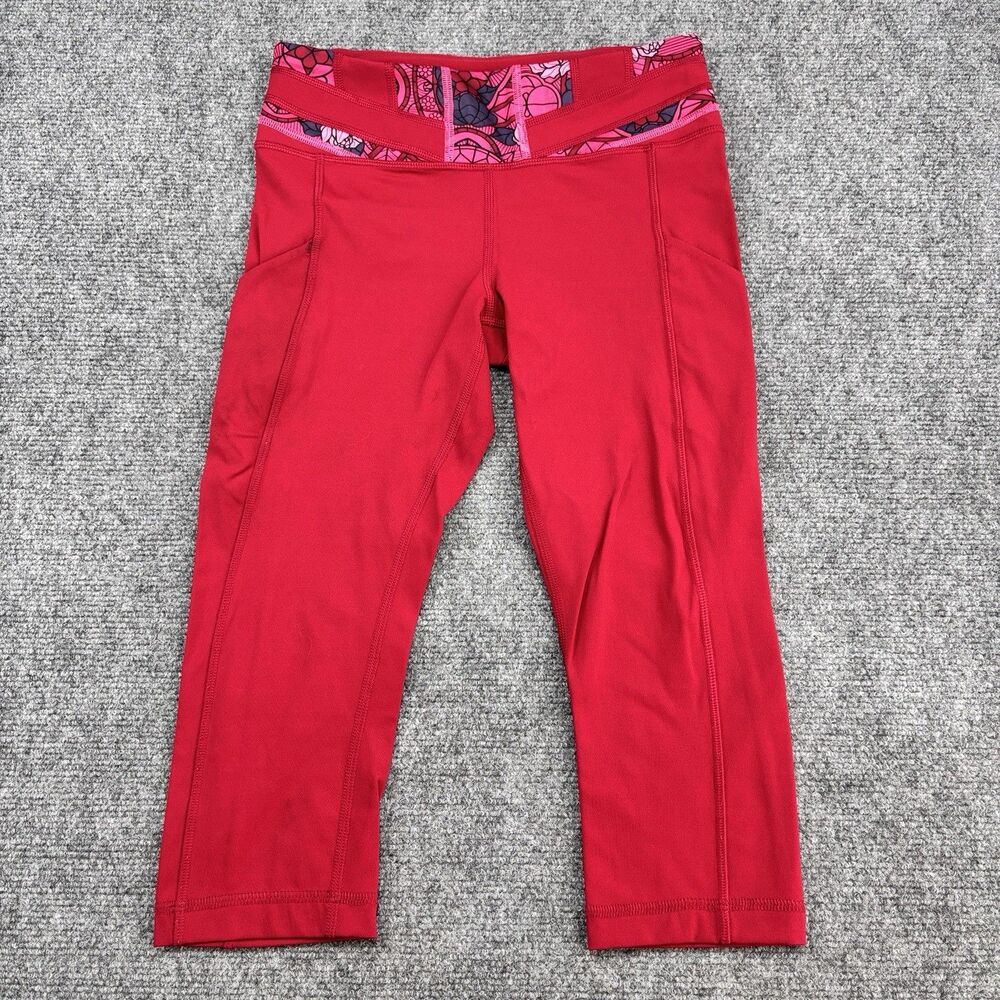 lululemon Women's Size 4 Red Floral Waistband Crop Capri Leggings 23"